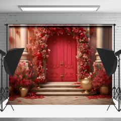 Lofaris Red Floral Door Luxury Backdrop For Photography
