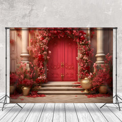 Lofaris Red Floral Door Luxury Backdrop For Photography