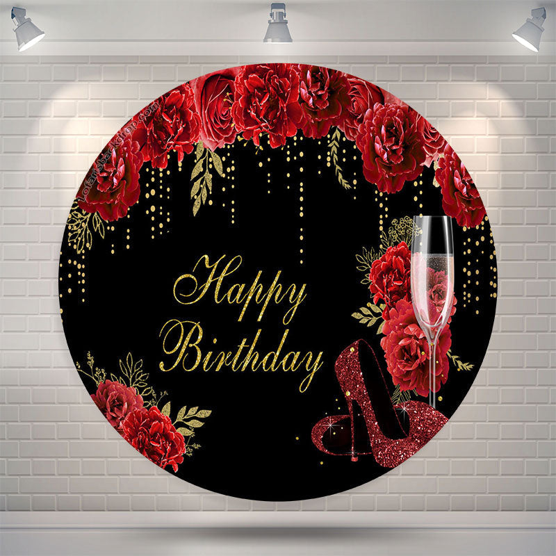 Lofaris Red Floral Glitter High Heels Round Birthday Backdrop