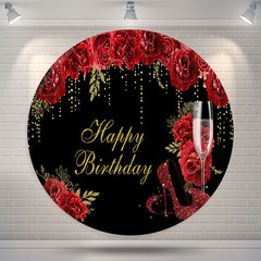 Lofaris Red Floral Glitter High Heels Round Birthday Backdrop