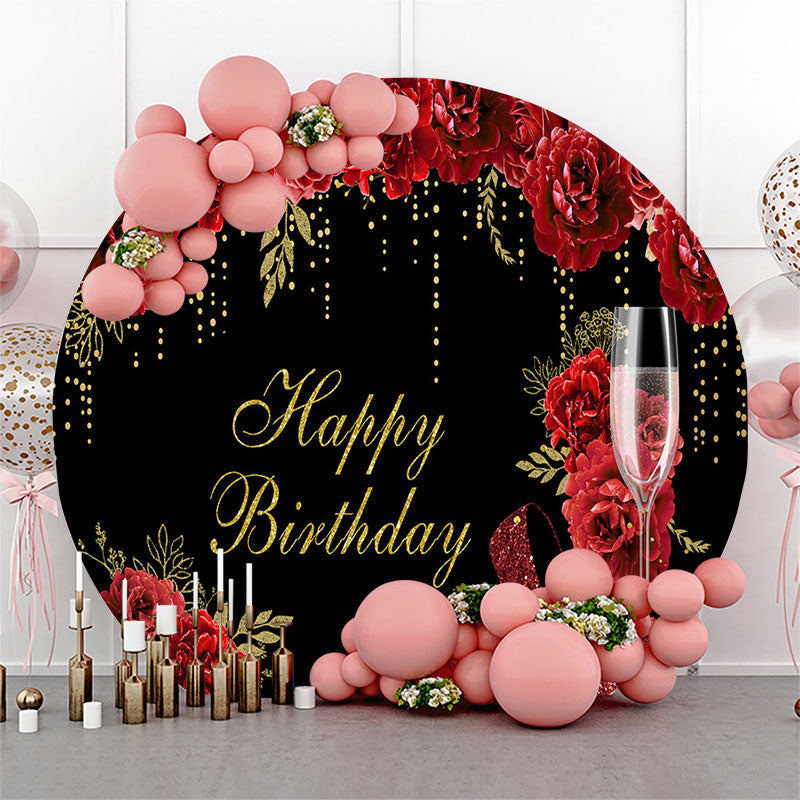 Lofaris Red Floral Glitter High Heels Round Birthday Backdrop