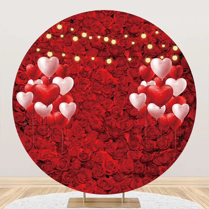 Lofaris Red Floral Heart Balloon Round Wedding Backdrop
