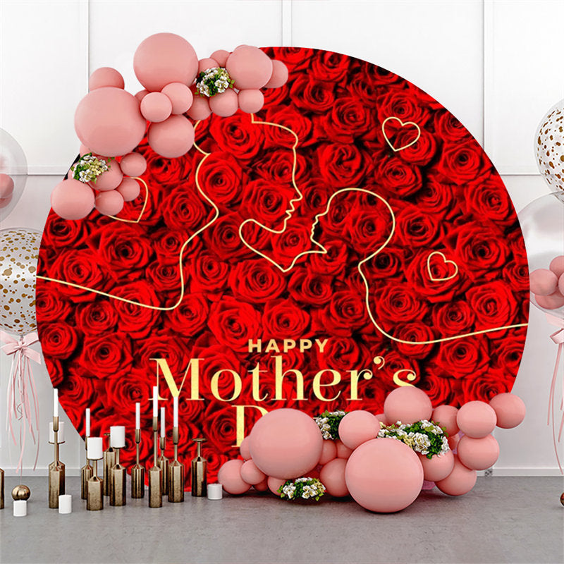 Lofaris Red Floral Line Draw Round Mothers Day Backdrop