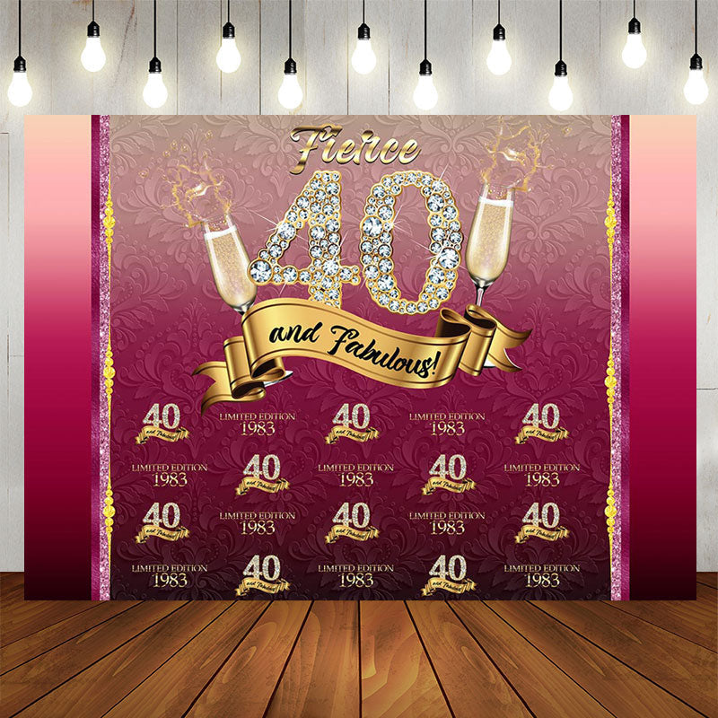 Lofaris Red Flower Pattern 1983 Repeat 40th Birthday Backdrop
