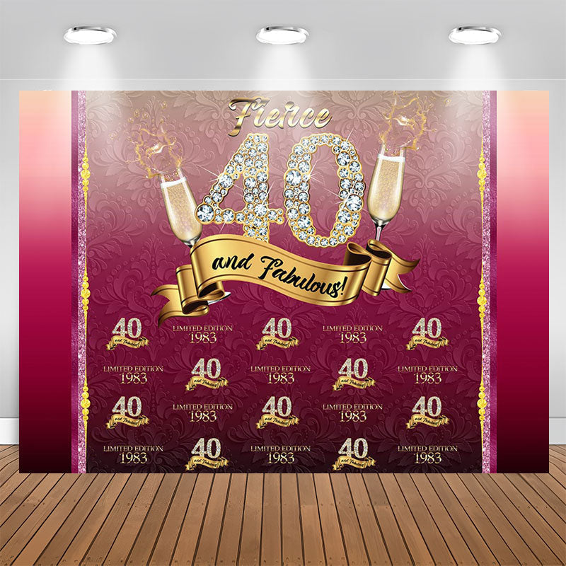 Lofaris Red Flower Pattern 1983 Repeat 40th Birthday Backdrop