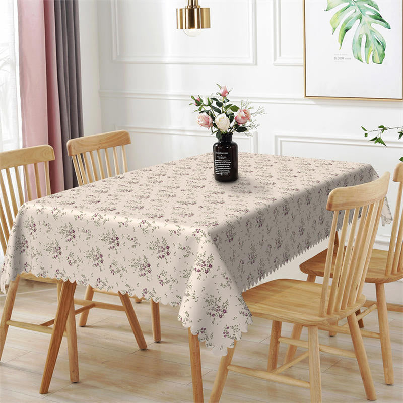 Lofaris Red Flowers Beige Decorative Rectangle Tablecloth