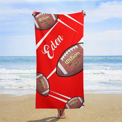 Lofaris Red Football Custom Name Beach Towel Boy Gifts