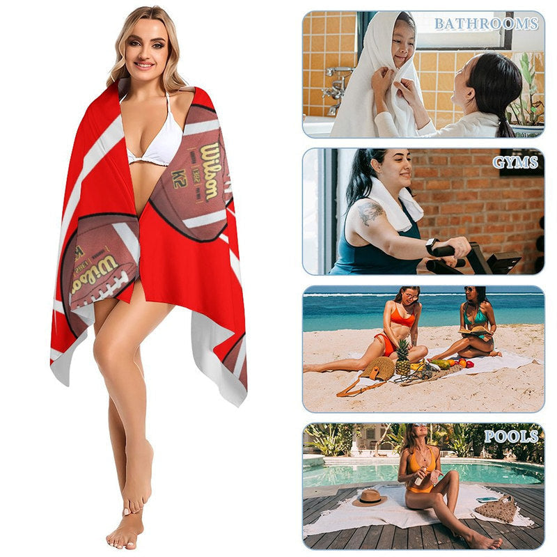 Lofaris Red Football Custom Name Beach Towel Boy Gifts