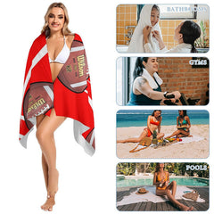 Lofaris Red Football Custom Name Beach Towel Boy Gifts