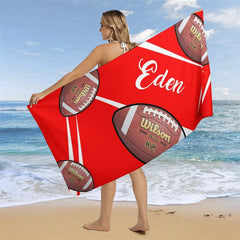 Lofaris Red Football Custom Name Beach Towel Boy Gifts