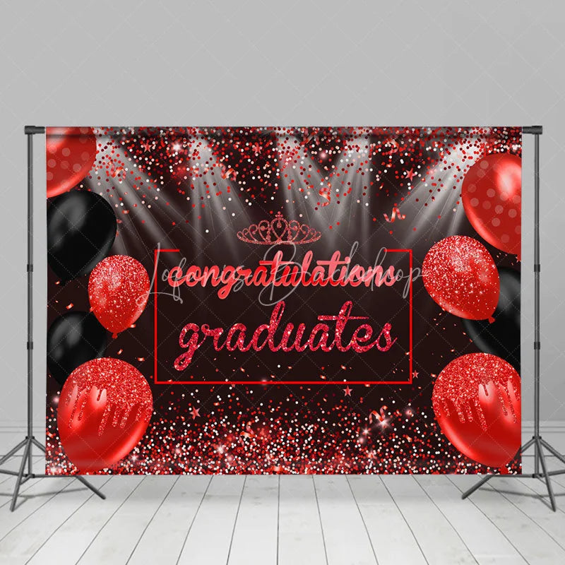 Lofaris Red Glitter Balloons Congrats Graduation Backdrop