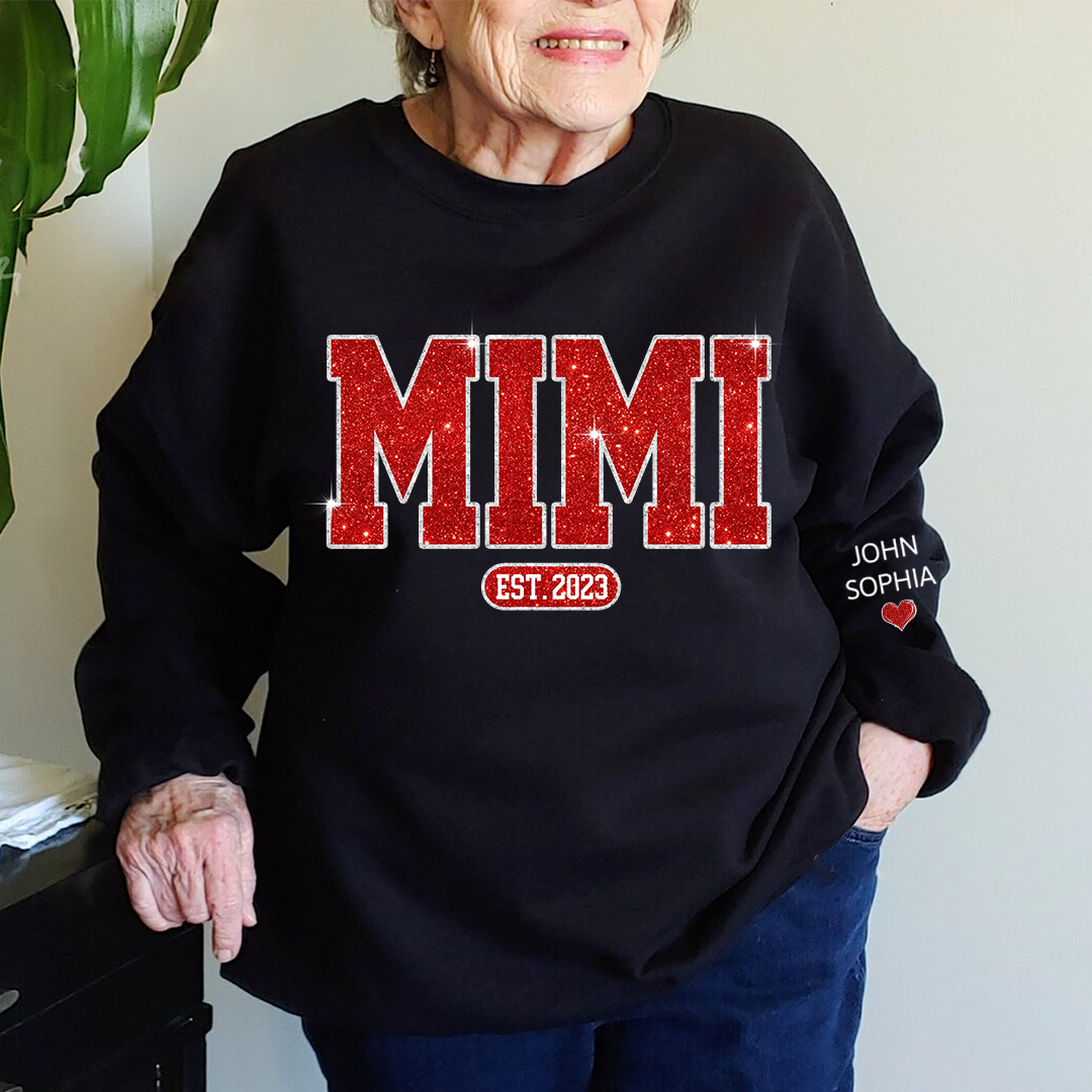 Lofaris Red Glitter Custom Name Gigi Grandma Sweatshirt
