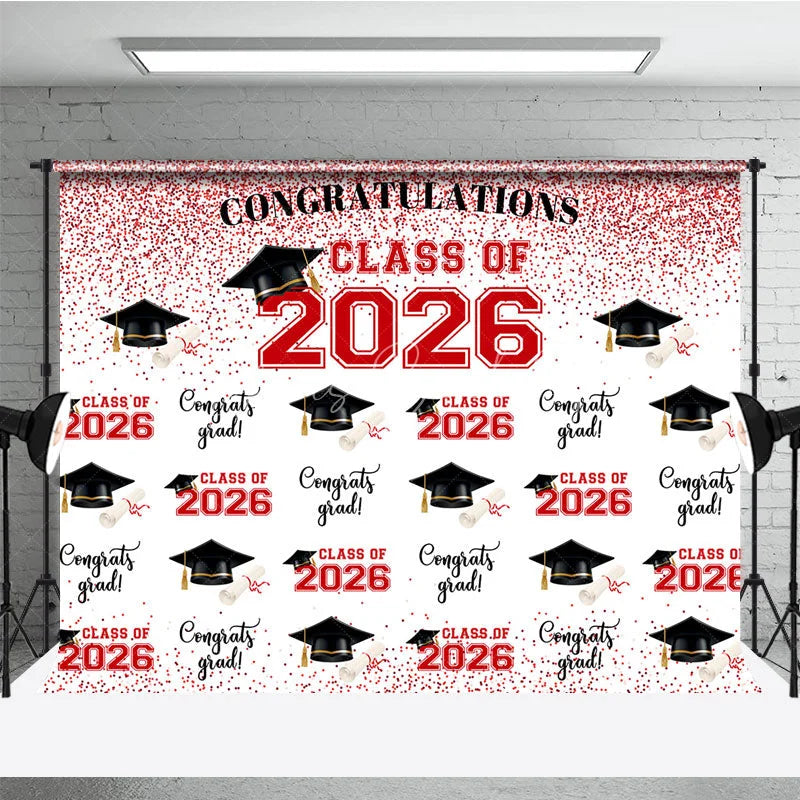 Lofaris Red Glitter Step and Repeat Cap Grad Backdrop