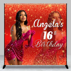 Lofaris Red Gold Glitter Custom Photo 16th Birthday Backdrop