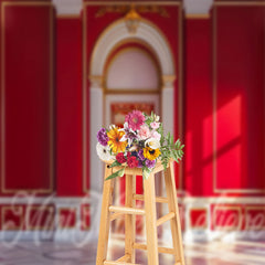 Lofaris Red Golden Palace Wall Door Backdrop For Photograph