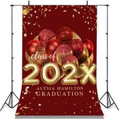 Lofaris Red Golden Ribbon Glitter Balloon Graduation Backdrop