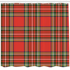 Lofaris Red Green Lattice Simple Christmas Shower Curtain