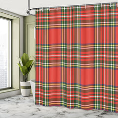 Lofaris Red Green Lattice Simple Christmas Shower Curtain