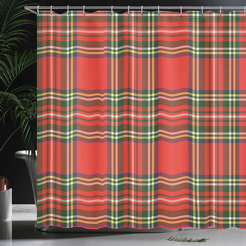 Lofaris Red Green Lattice Simple Christmas Shower Curtain