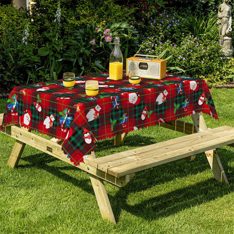 Lofaris Red Green Plaid Snowman Santa Rectangle Tablecloth