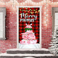 Lofaris Red Grid Pink Pig Light Merry Christmas Door Cover