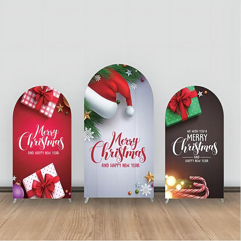 Lofaris Red Hat Green Leaf Gift Christmas Arch Backdrop Kit