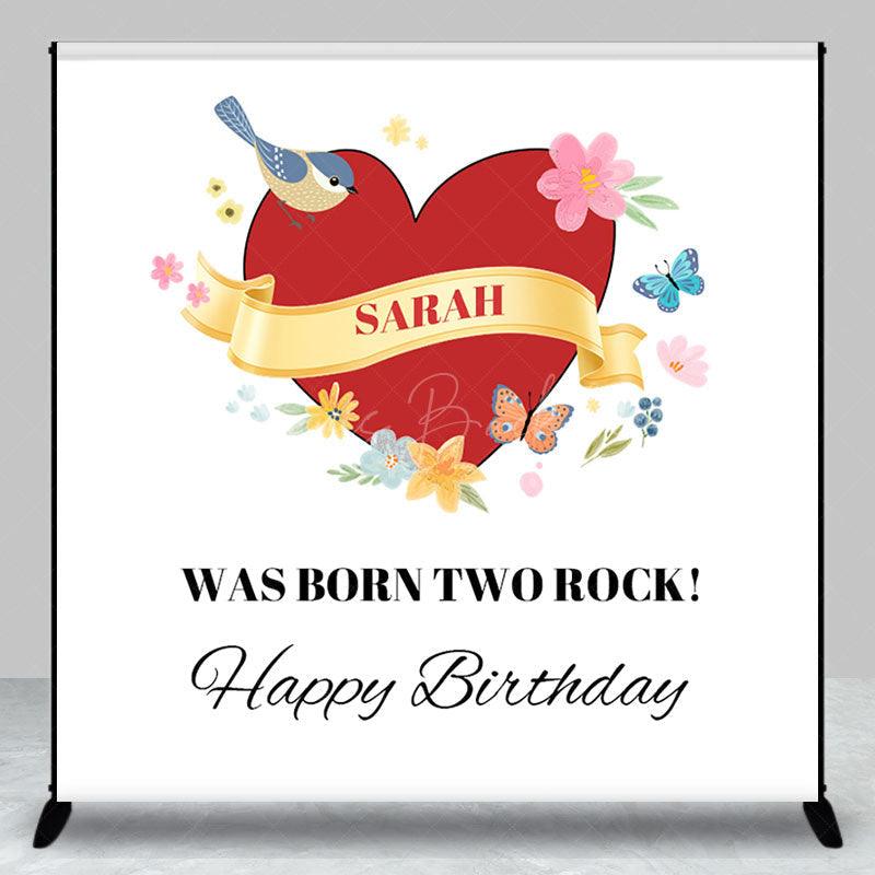 Lofaris Red Heart Bird Floral Custom 2nd Birthday Backdrop