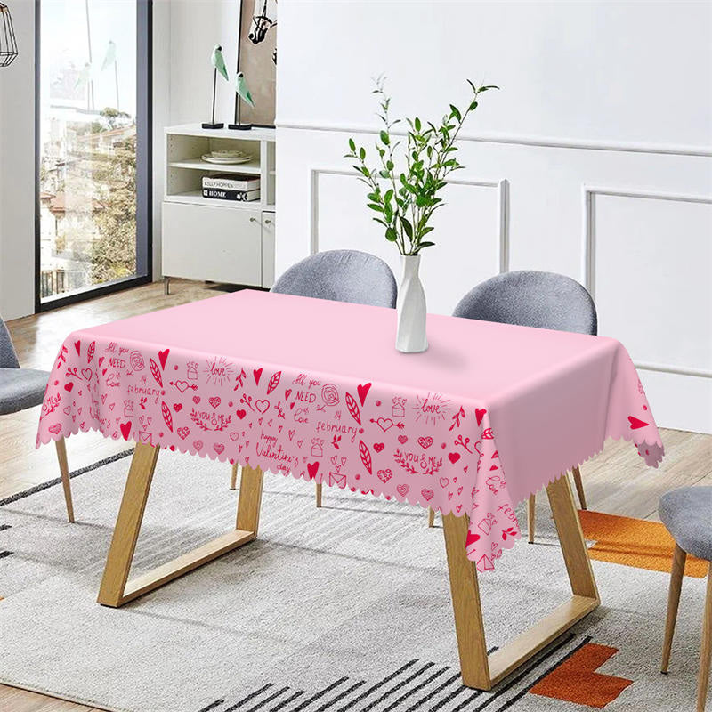 Lofaris Red Heart Patterns Pink Valentines Kitchen Tablecloth