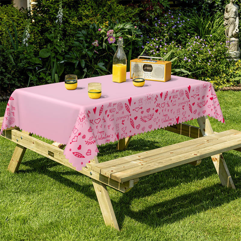 Lofaris Red Heart Patterns Pink Valentines Kitchen Tablecloth