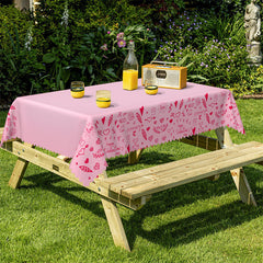 Lofaris Red Heart Patterns Pink Valentines Kitchen Tablecloth