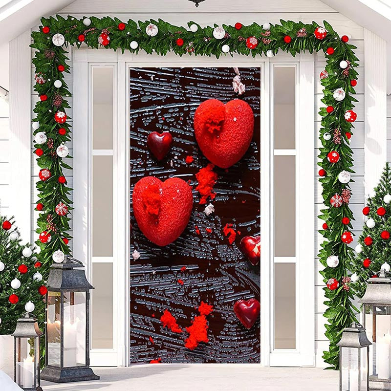 Lofaris Red Hearts Art Texture Valentines Day Door Cover