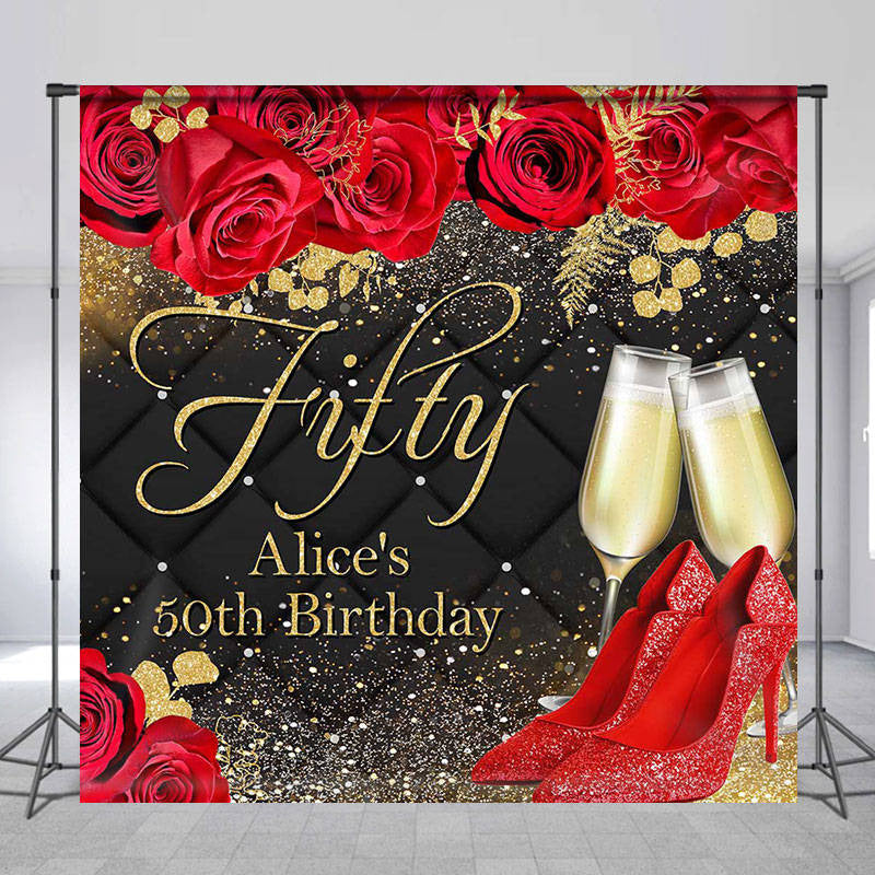 Lofaris Red High Heel Custom 50th Birthday Backdrop for Women
