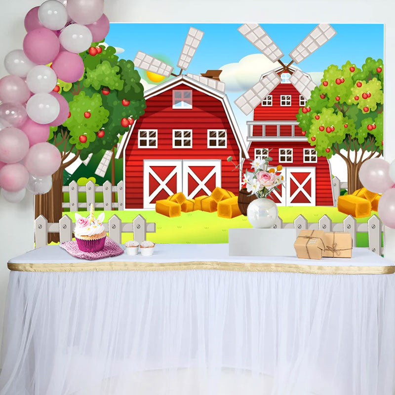 Lofaris Red House Farm Apple Trees Grass Birthday Backdrop