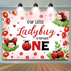 Lofaris Red Ladybird Floral Leaves 1st Birthday Backdrop