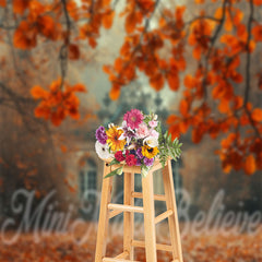 Lofaris Red Leaves Retro House Autumn Backdrop For Photo