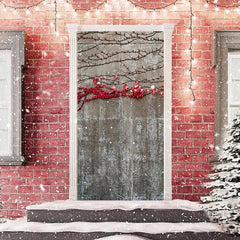 Lofaris Red Leaves Stone Wall Plant Christmas Door Cover