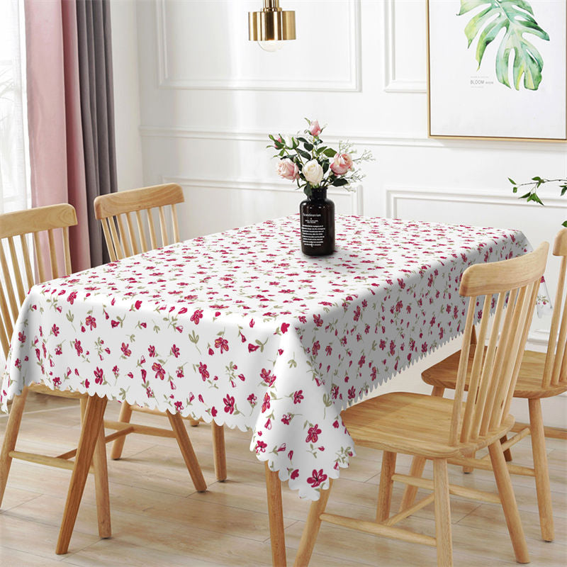 Lofaris Red Little Flower White Rectangle Tablecloth for Cafe