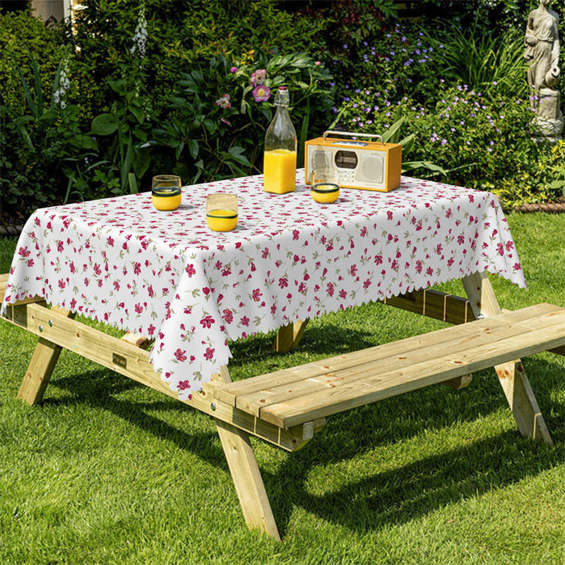 Lofaris Red Little Flower White Rectangle Tablecloth for Cafe