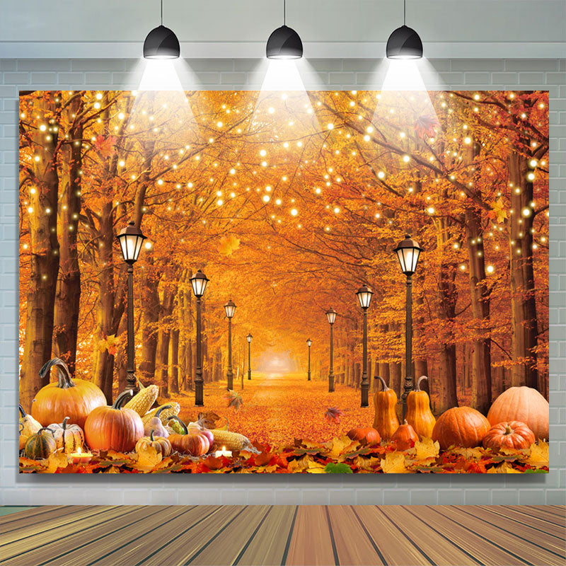 Lofaris Red Maple Tree Street Pumpkin Autumn Backdrop For Decor