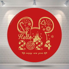 Lofaris Red Mouse Hello 2024 Round Happy New Year Backdrop