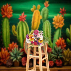 Lofaris Red Orange Floral Cactus Mexican Fiesta Backdrop