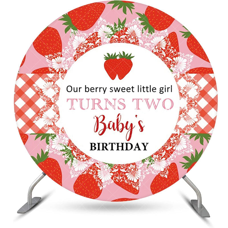 Lofaris Red Pink Berry Sweet Round Babys Birthday Backdrop