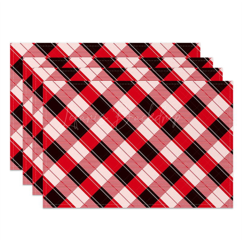 Lofaris Red Pink Black Rhombus Plaid Line Set Of 4 Placemats