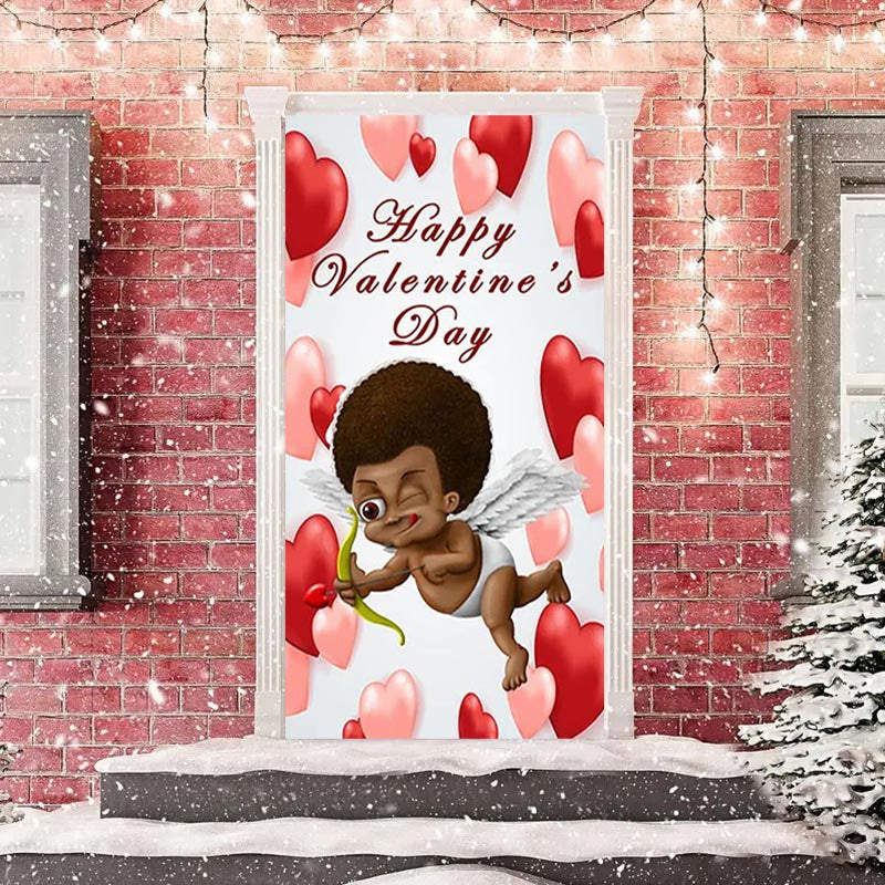 Lofaris Red Pink Heart Cute Cupid Valentines Day Door Cover