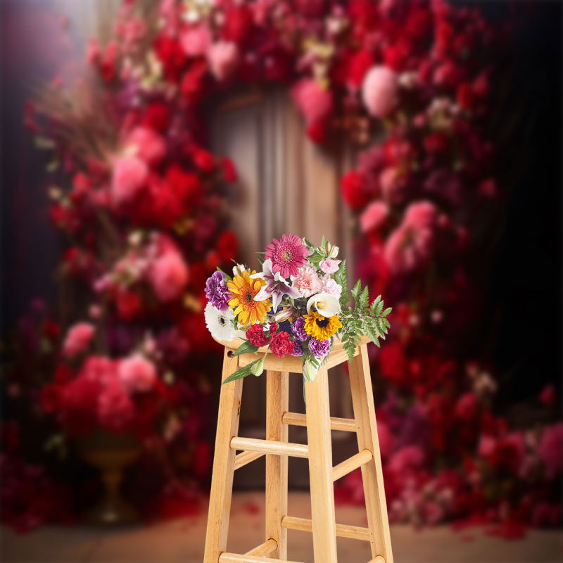 Lofaris Red Pink Rose Brown Door Backdrop For Photography