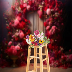 Lofaris Red Pink Rose Brown Door Backdrop For Photography