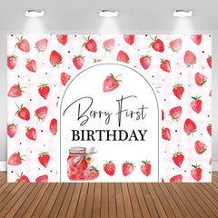 Lofaris Red Pink Strawberries Repeat 1st Birthday Backdrop