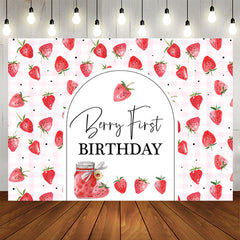 Lofaris Red Pink Strawberries Repeat 1st Birthday Backdrop