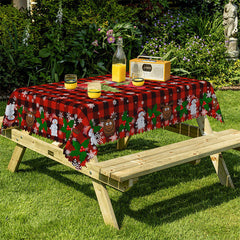 Lofaris Red Plaid Snowy Christmas Party Rectangle Tablecloth