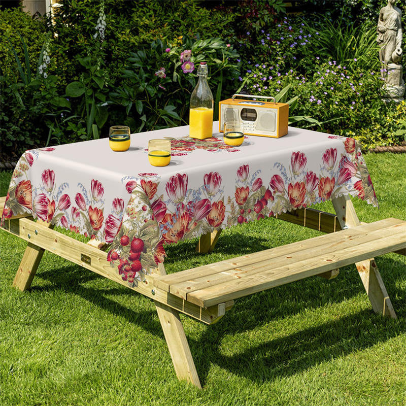 Lofaris Red Pomegranate Floral Beige Tablecloth For Kitchen